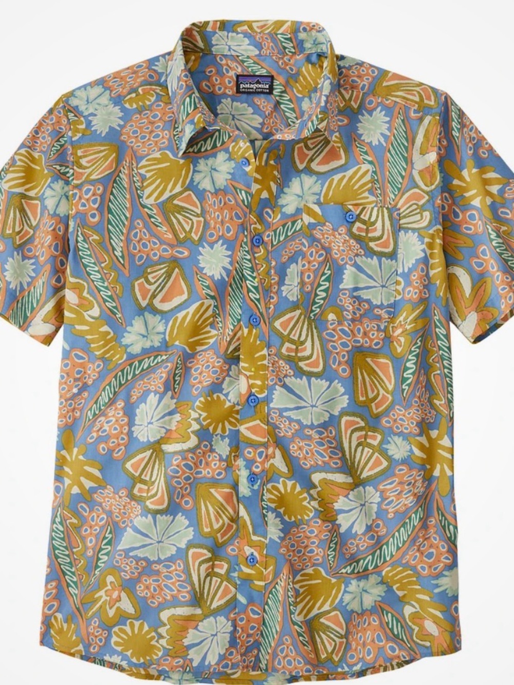 New Patagonia Shirt Mens Small Flourish Blue Floral Short Sleeve Button Front
